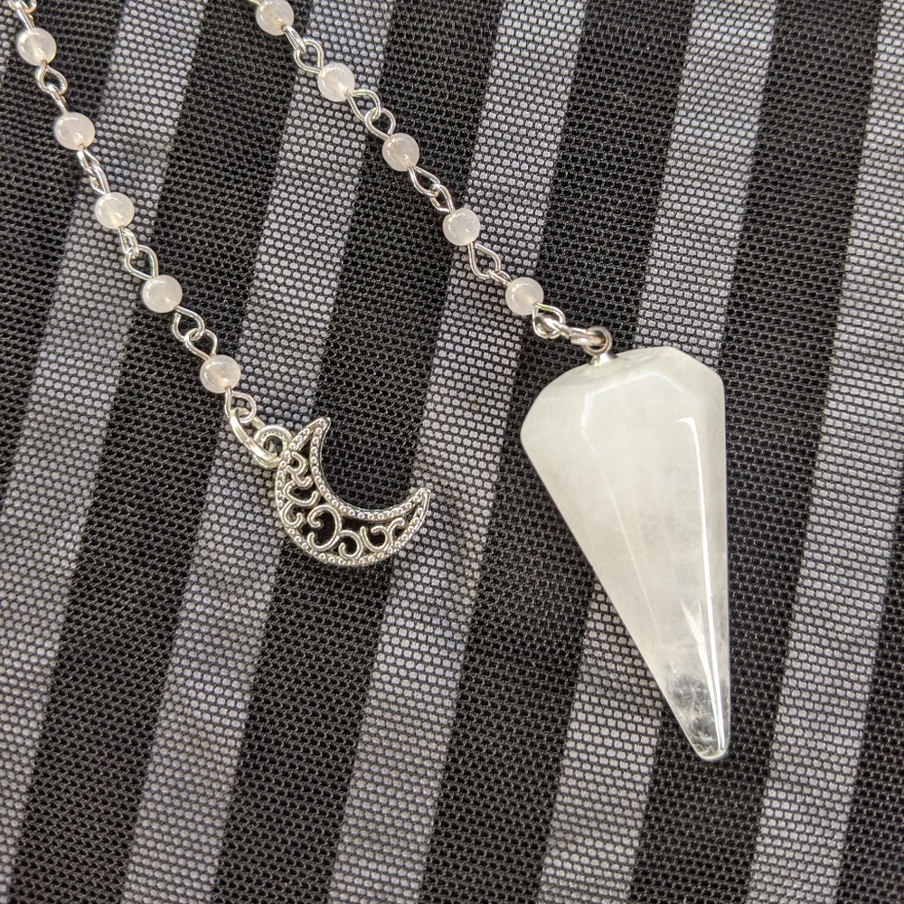 Clear Quartz Crystal moon Pendulum healing boho